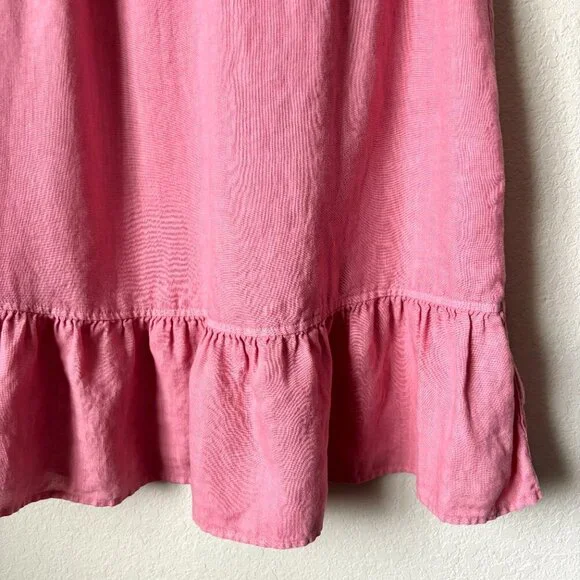 Boho Linen V-Neck Pink Mini Dress Beachy Boho Lagenlook Natural Summer - Picture 3 of 8